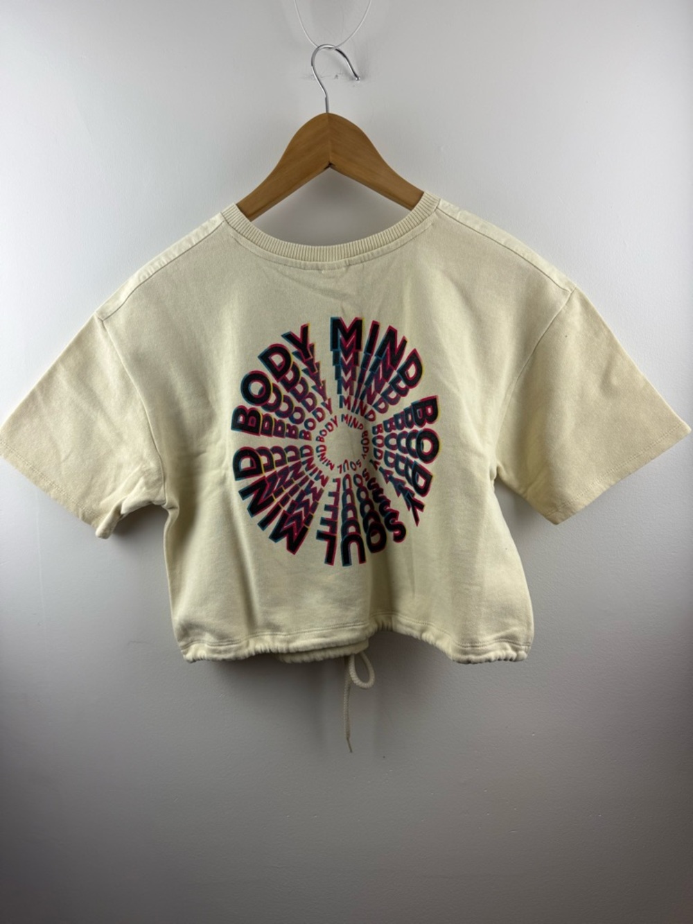 DESIGUAL Nature Embraces Us Cropped Sweatshirt Cream Fits S M Tag L